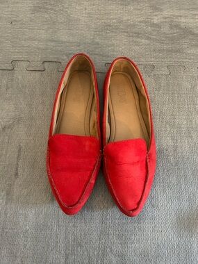 Brash Red Faux Suede Smoking Flats Loafers Women's Size 7 Slip On